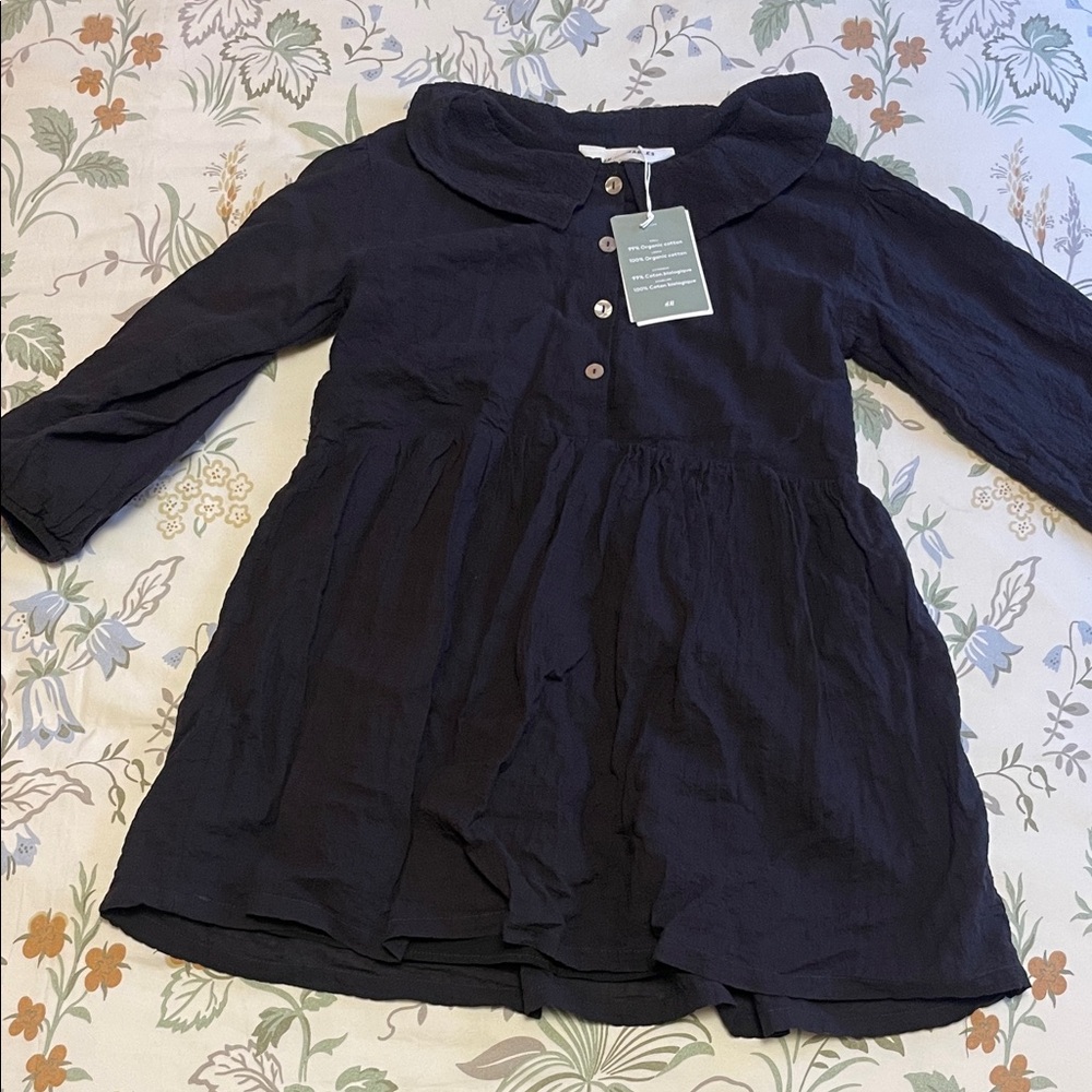 NWT HM ADORABLES Girls' black Long-Sleeve Peter Pan Collar Dress